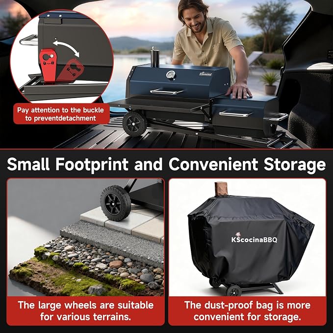 Portable Charcoal Grill with Smoking Function, Foldable Suitcase Design with - Image 8