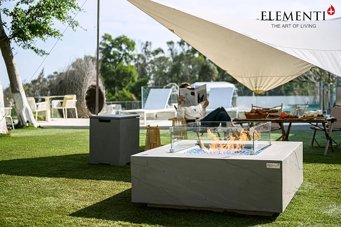 Elementi+ | Capertee Gas Fire Pit Cast Concrete 40" Square Fire Table, Outdoor - Image 7