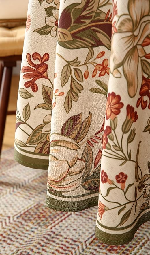 ISAENNE Designer Bohemian Linen Small Round Table Cloth, Colorful Floral - Image 9