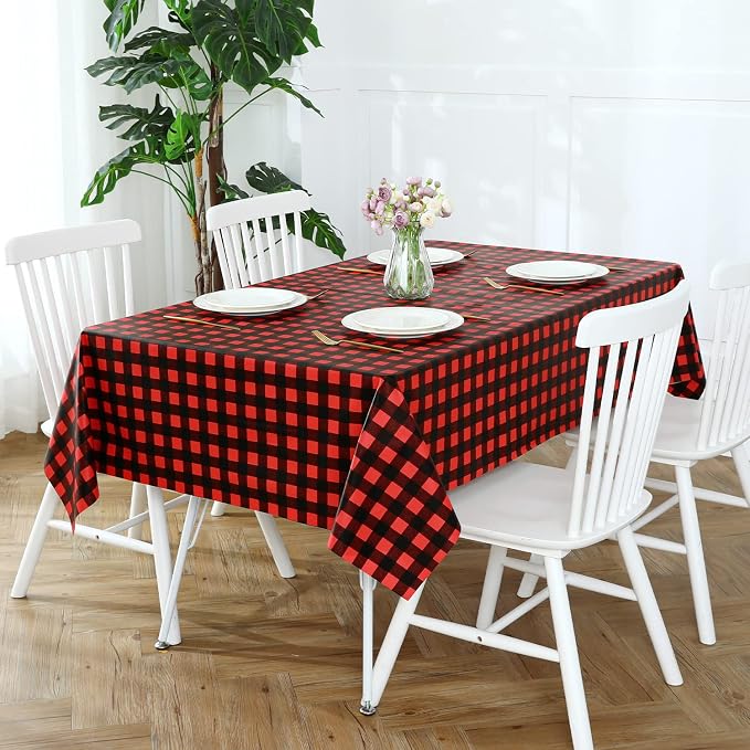Romanstile Rectangle Vinyl Tablecloth, 100% Waterproof Buffalo Gingham Plastic - Image 3