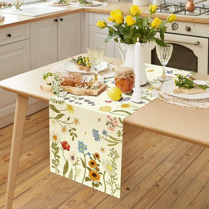 Summer Flower and Leaf Table Runner Seasonal Holiday Anniversary Indoor Outdoor - Image 6