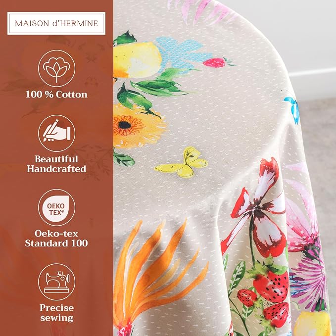 Maison d' Hermine Table Cloth Round Table 100% Cotton 63 Inches Tablecloth - Image 2
