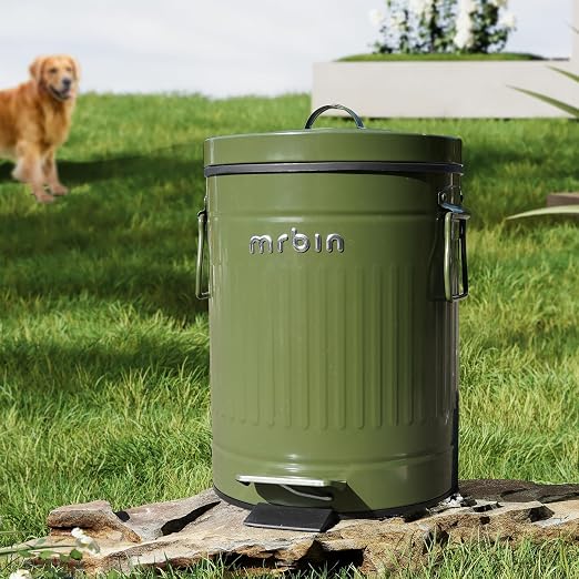 MRBIN Dog Poop Trash Can with Lid, 13L/3.4 Gal Round Pet Outdoor Waste Basket by mrbin