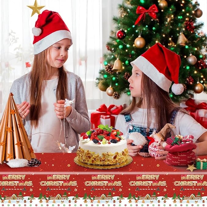 Merry Christmas Party Table Cloth Decorations Red Orange Gingerbread Plastic - Image 4