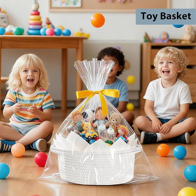 Baskets for Gifts Empty with Bag Card Ribbon Tissue Paper Small Woven Basket - Image 6