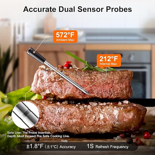 4 Probes Wireless Meat Thermometer, Long Range and Rechargeable Base - Image 2