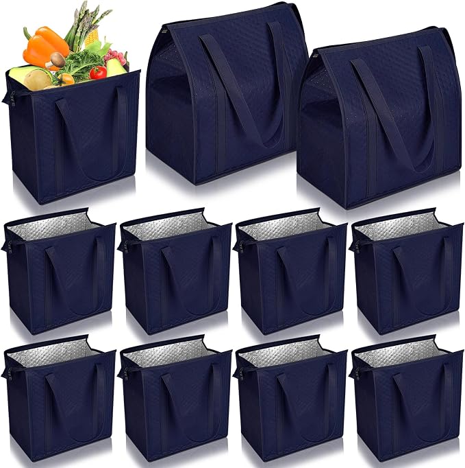 10 Pack Large Insulated Grocery Bags Reusable Shopping Bags by Locmeo