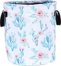 Cactus Flowers Laundry Basket Pink Floral Foldable Oxford Cloth Funny Tote Bag by NUTAINLA