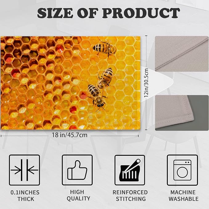 Honey Bee Placemats Set of 6 Linen Heat Resistant - Image 2