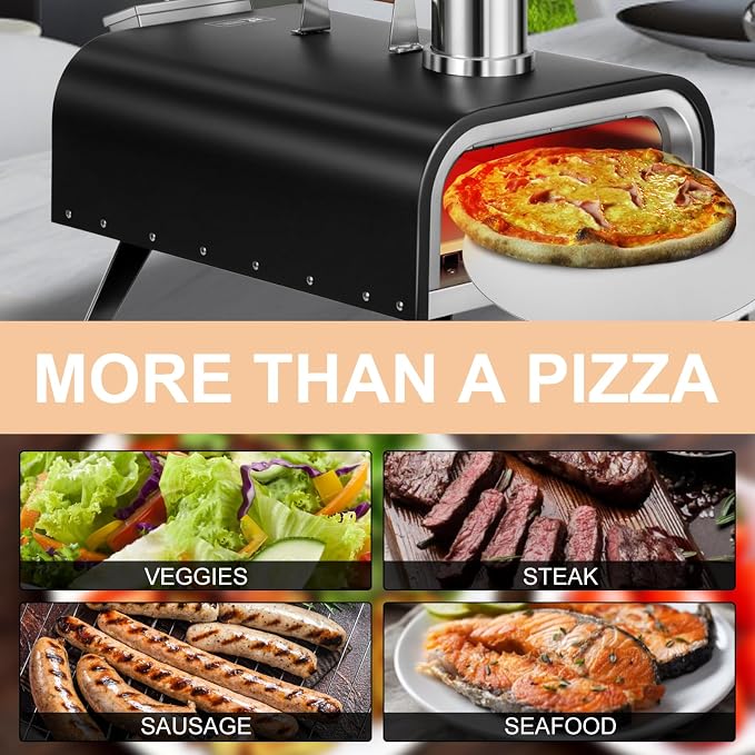 EDOSTORY Outdoor Wood Fired Gas 12'' Pizza Oven Multi-Fuel, Gas Burner - Image 2