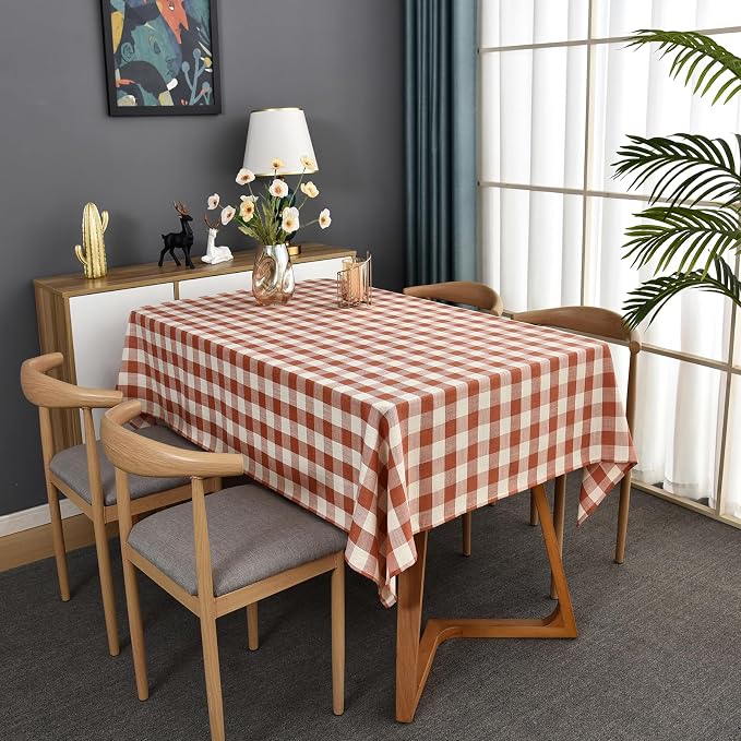 Gingham Table Cloth for Square Tables Orange Checkered Plaid Tablecloth Heavy - Image 2