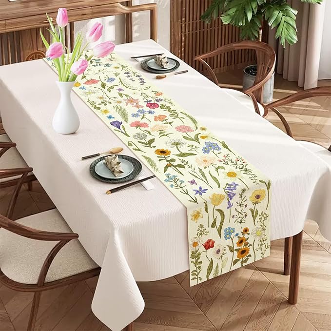 Summer Flower and Leaf Table Runner Seasonal Holiday Anniversary Indoor Outdoor - Image 7
