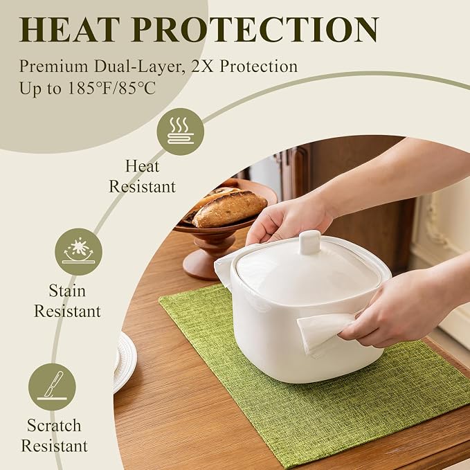 KXN Placemats Set of 6, Dual-Layer Thickened Faux Linen Table Mats, Heat - Image 4