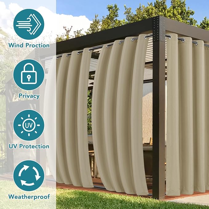 HolidayIdeas Outdoor Curtains for Patio Waterproof-4 Panels 54x84 - Image 3