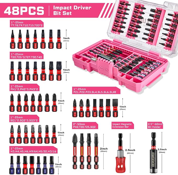 48Pieces Impact Screwdriver Bits Set, Magnetic S2 Steel - Image 2