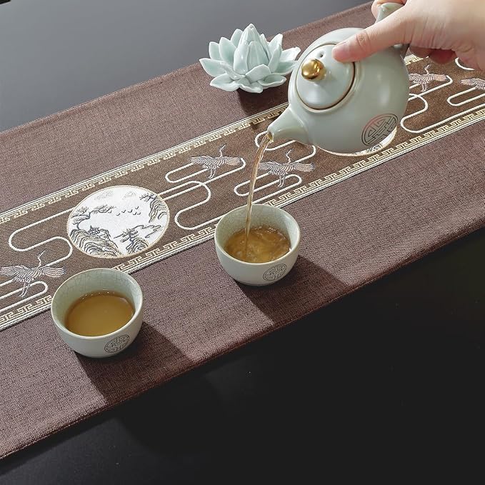 Embroidered Tassel Table Runner Chinese Style Landscape Painting Waterproof - Image 6
