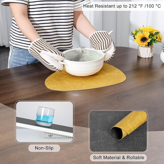 Placemats and Coasters, Washable Reversible Placemats Round Faux Leather - Image 5