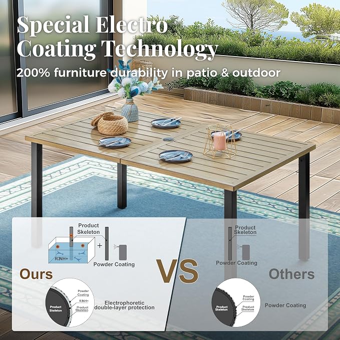Outdoor Patio Dining Table for 6, All Weather Wrought Iron Outdoor Table for - Image 7
