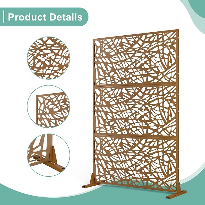 Metal Privacy Screen for Outdoor & Indoor Use, Free Standing Privacy Screen for - Image 3