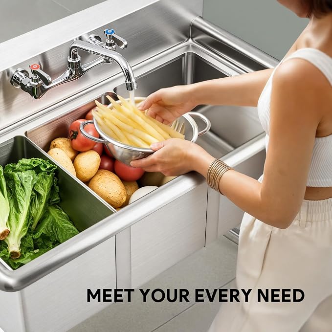 WILPREP 3-Compartment Sink, Freestanding Triple Bowl Utility Sink, Work Station - Image 7