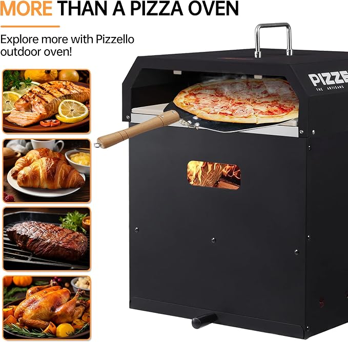 PIZZELLO 4-in-1 Outdoor Pizza Oven 16" Wood Fired Outside Oven 2-Layer - Image 7