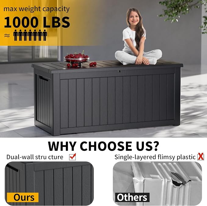 270 Gallon Resin Deck Box, Waterproof Outdoor Storage Box - Image 7