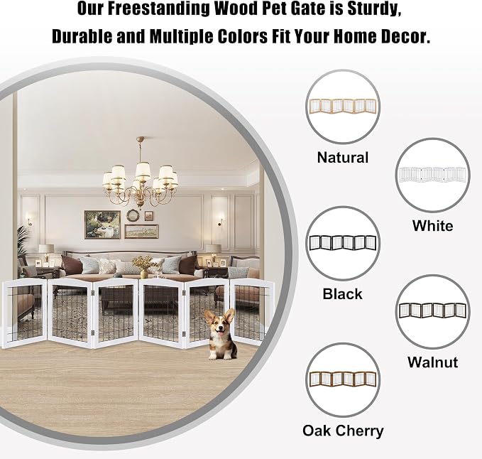 LZRS 6-Panel Extra Wide Wooden Freestanding Dog Gate: Foldable Solid Wood and - Image 4