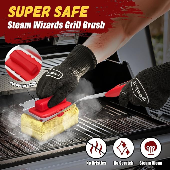 Grill Brush Bristle Free with 2 Cleaning Brush Heads, Cleaning with Steam - Image 6