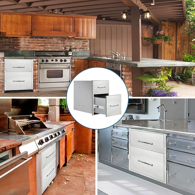Outdoor Kitchen Drawers 14"Wx21"Hx21"D Flush Mount Access 2-Drawer BBQ - Image 6