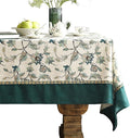 patdrea Designer Green Linen Rectangle Tablecloth, Vintage Floral Pattern by Welcometopatdrea