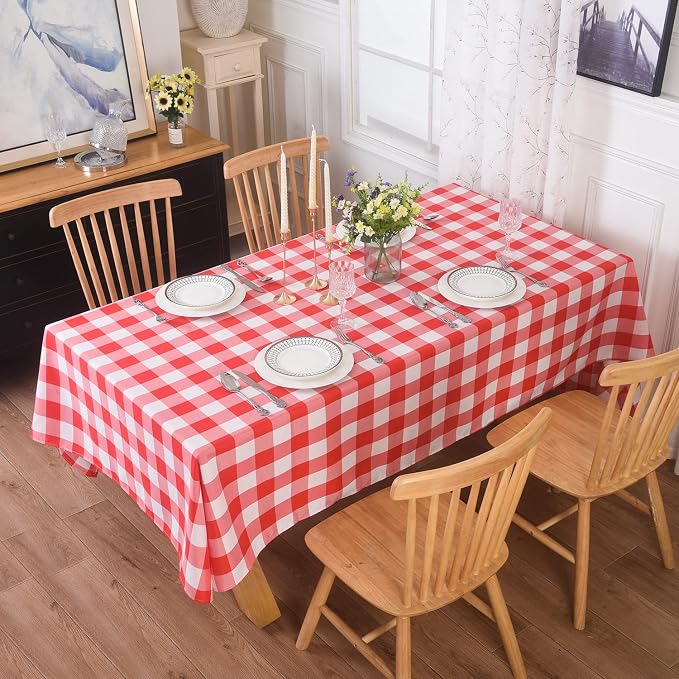 Cupuamon 2 Pack Waterproof Polyester Fabic Rectangle Checkered Tablecloth，60x84 by Cupuamon
