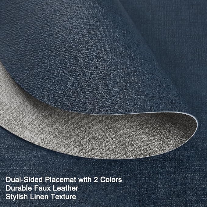 Placemats and Coasters, Washable Reversible Placemats Round Faux Leather - Image 2