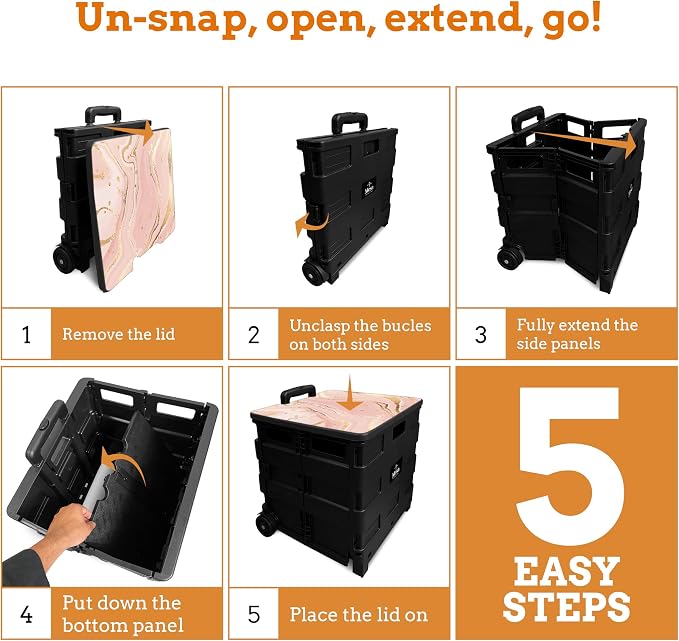 Inspired Living Collapsible Ultra-Slim Pack-N-Roll, 2 Wheel Utility Cart w/Lid - Image 6