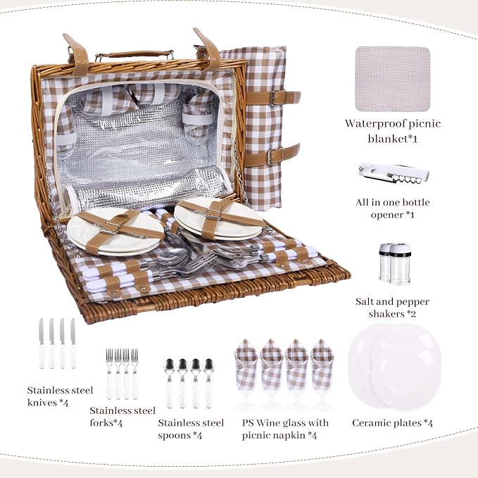 Neti Neti Wicker Picnic Basket for 4 - Image 7