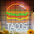 Tacos Neon Sign for Wall Decor, Hamburger Led Signs, Dimmable Neon Light Sign by Moneter