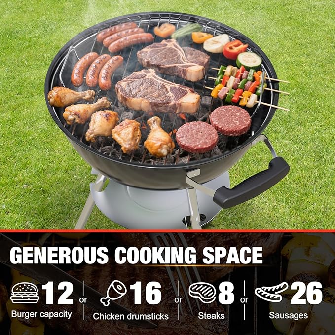 18 inch Charcoal Grill, Portable Kettle BBQ Grills, Perfect BBQ Gift, Durable & - Image 4