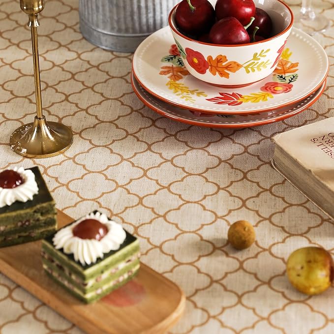 ISAENNE Designer Linen Floral Rectangular Table Cloth, Pale Yellow Farmhouse - Image 4