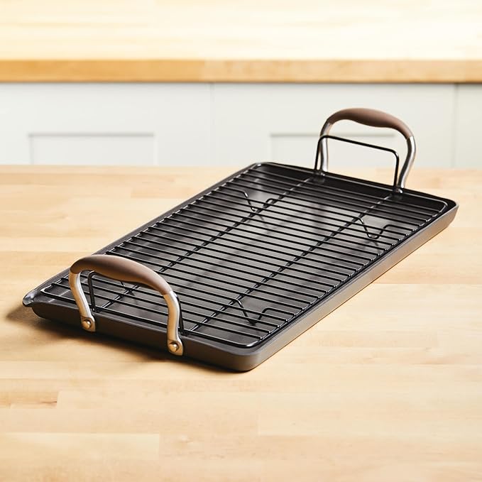 Double Burner Griddle, 10-Inch Bronze Nonstick Aluminum Pan