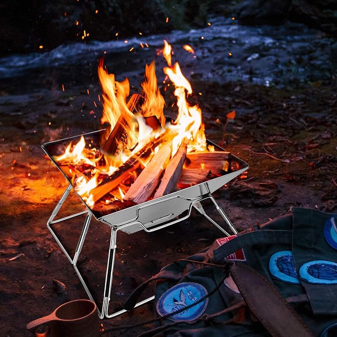 Odoland Folding Campfire Grill, 304 Stainless Steel Grate Barbeque Grill - Image 7