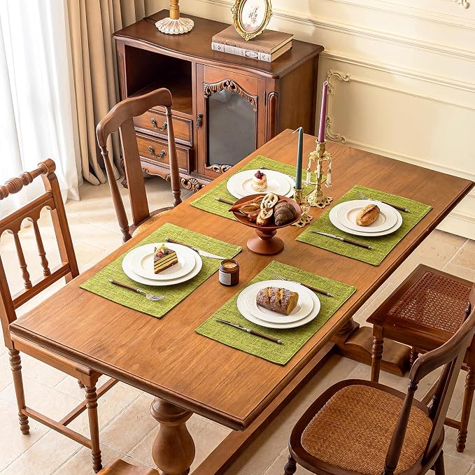 KXN Placemats Set of 4, Dual-Layer Thickened Faux Linen Table Mats, Heat - Image 7