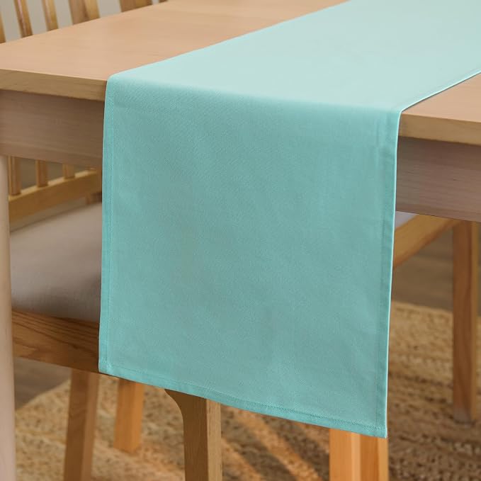 Encasa XO Table Runner 13"x72" Long | Cotton Canvas Fabric | Egg Blue Solid by EncasaXO