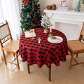 Christmas Gingham Tablecloth Heavy Duty Cotton Blend Red 60 inch Round by Yofori