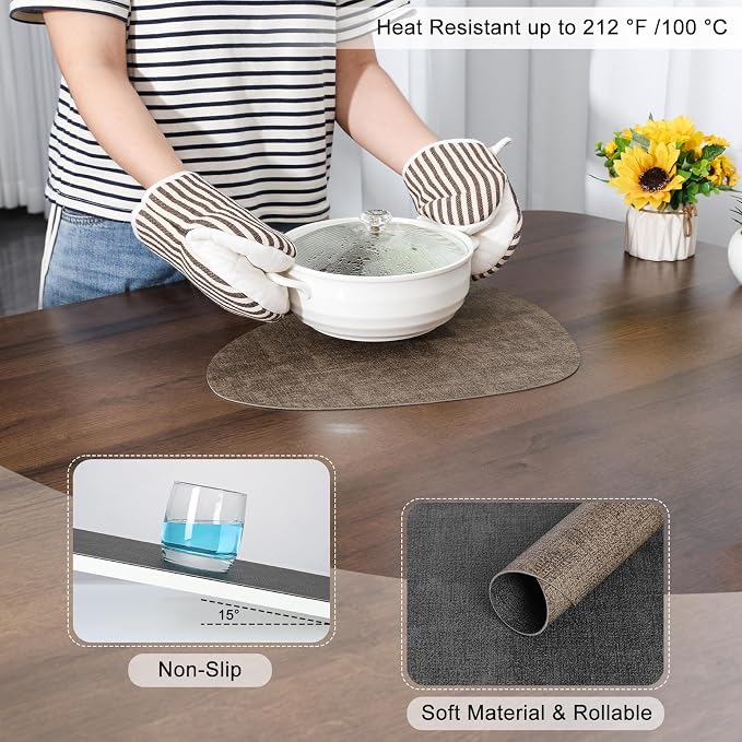 Placemats and Coasters, Washable Reversible Placemats Round Faux Leather - Image 5