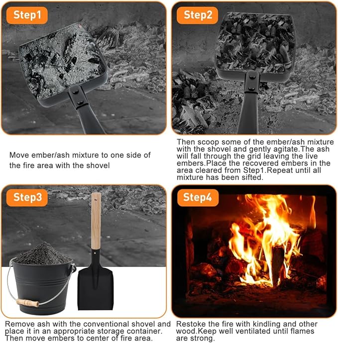 Hollow Out Fireplace Ash Sifter, Hollow Out Fireplace Shovel Metal Coal Ash - Image 5