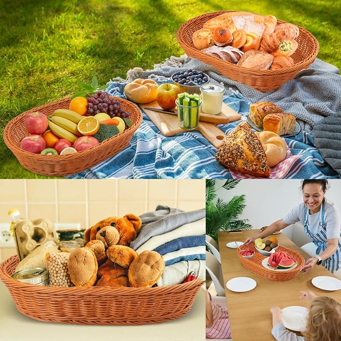 4 Pack 15.7 Inch Oval Poly Wicker Baskets, Plastic Oval Wicker Baskets - Image 7