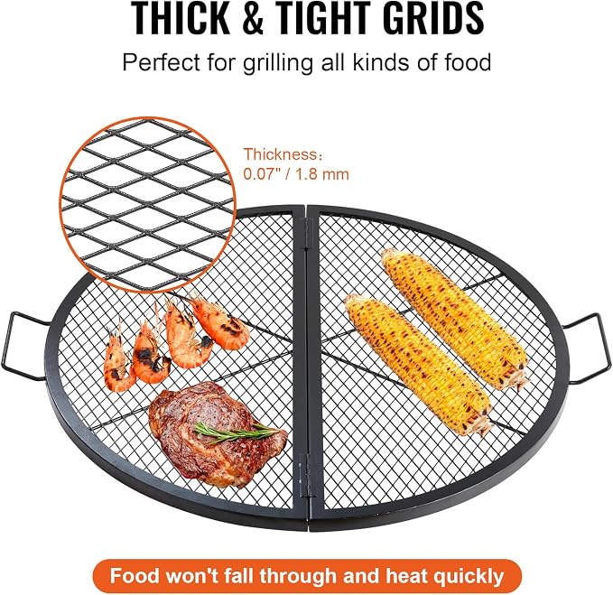 VEVOR X-Marks Fire Pit Grill Grate, Foldable Round Cooking Grate, Heavy Duty - Image 5