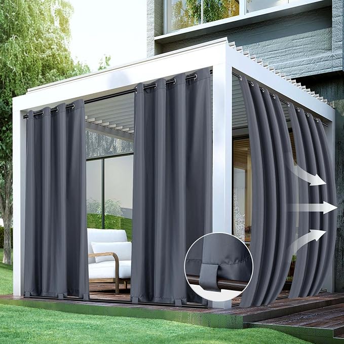 HolidayIdeas Patio Curtains Outdoor Waterproof 4 Panels 54x95 Inch-Windproof by HolidayIdeas