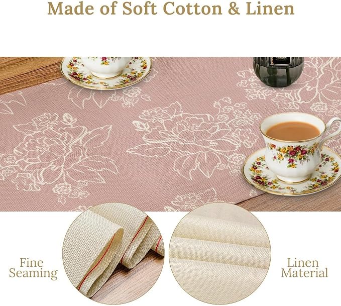 Pink Farmhouse Flower Table Runner, Vintage Boho Floral Table Runner - Image 7
