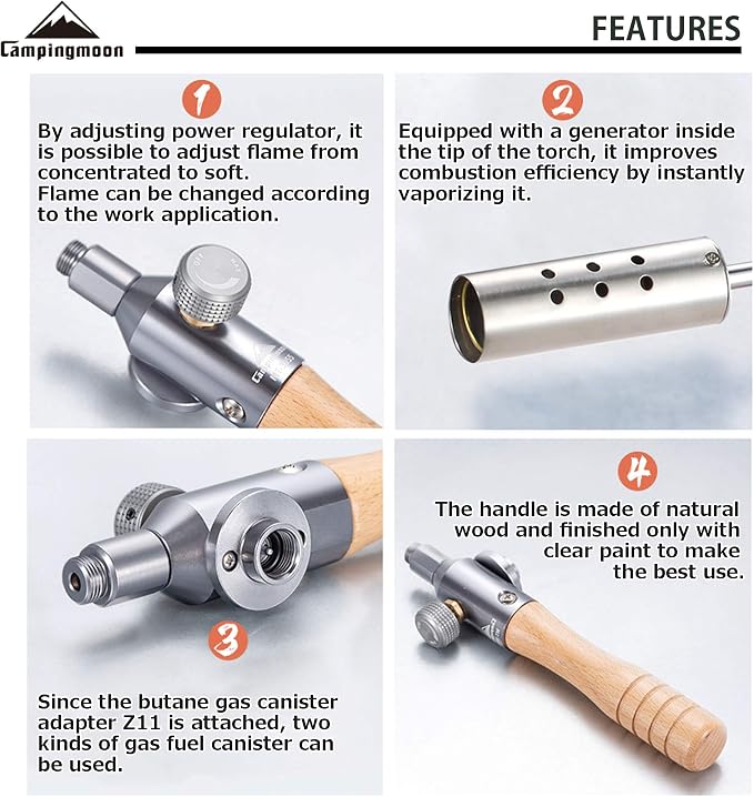 CAMPINGMOON Camping Grill Torch Dual Fuel Head Flame Adjustable - Image 5