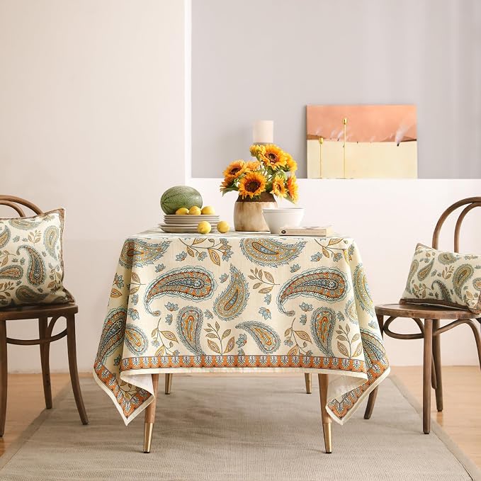 patdrea Designer Vintage French Rectangle Table Cloth, Italian Floral Wrinkle - Image 4